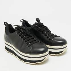 Pre Owned حذاء رياضي برادا جلد أسود رباط علوي ديربي مقاس 35.5