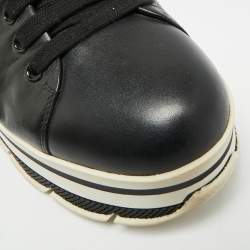 Pre Owned حذاء رياضي برادا جلد أسود رباط علوي ديربي مقاس 35.5