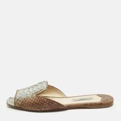 Pre Owned Prada Size 37 Blue/Brown Python Leather Flat Slides