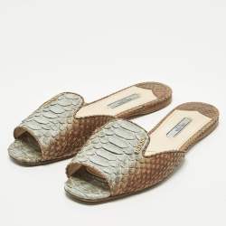 Pre Owned Prada Size 37 Blue/Brown Python Leather Flat Slides