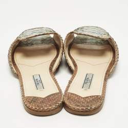 Pre Owned Prada Size 37 Blue/Brown Python Leather Flat Slides