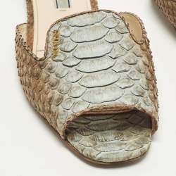 Pre Owned Prada Size 37 Blue/Brown Python Leather Flat Slides