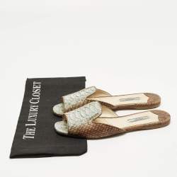 Pre Owned Prada Size 37 Blue/Brown Python Leather Flat Slides