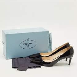 Pre Owned حذاء كعب عالي برادا جلد بيج لامع مقدمة مدببة مقاس 37.5