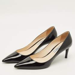 Pre Owned حذاء كعب عالي برادا جلد بيج لامع مقدمة مدببة مقاس 37.5