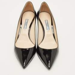 Pre Owned حذاء كعب عالي برادا جلد بيج لامع مقدمة مدببة مقاس 37.5