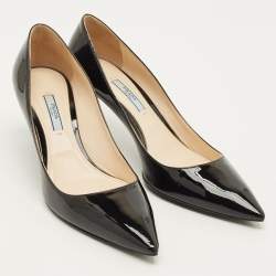 Pre Owned حذاء كعب عالي برادا جلد بيج لامع مقدمة مدببة مقاس 37.5