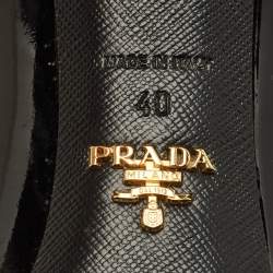 Pre Owned حذاء كعب عالي برادا جلد بيج لامع مقدمة مدببة مقاس 37.5