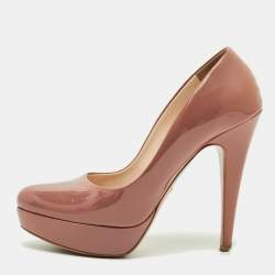Pre Owned Prada Size 37 Peach Pink Patent Leather Platform Pumps