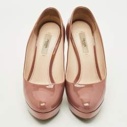 Pre Owned Prada Size 37 Peach Pink Patent Leather Platform Pumps