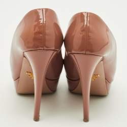 Pre Owned Prada Size 37 Peach Pink Patent Leather Platform Pumps