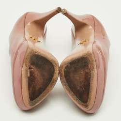 Pre Owned Prada Size 37 Peach Pink Patent Leather Platform Pumps