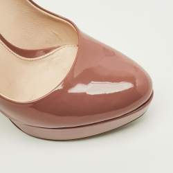 Pre Owned Prada Size 37 Peach Pink Patent Leather Platform Pumps