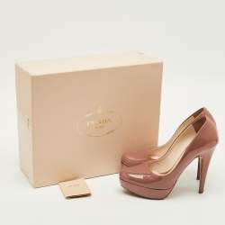 Pre Owned Prada Size 37 Peach Pink Patent Leather Platform Pumps