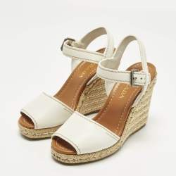 Pre Owned صندل برادا فلافيانا بشريط كاحل جلد أبيض مقاس 38.5