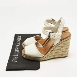 Pre Owned صندل برادا فلافيانا بشريط كاحل جلد أبيض مقاس 38.5