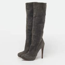Pre Owned Prada Size 38 Grey Suede Platform Knee Length Boots
