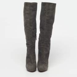 Pre Owned Prada Size 38 Grey Suede Platform Knee Length Boots