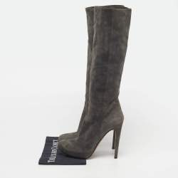 Pre Owned Prada Size 38 Grey Suede Platform Knee Length Boots