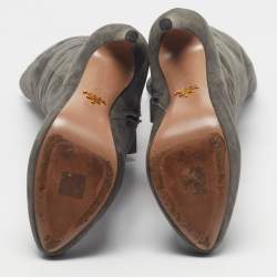 Pre Owned Prada Size 38 Grey Suede Platform Knee Length Boots