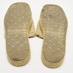 Pre Owned Prada Triangle Size 38 Beige Raffia Logo Plaque Platform Sandals