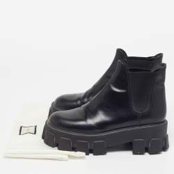 Pre Owned Prada Monolith Size 39 Black Fabric and Leather Ankle Length Boots