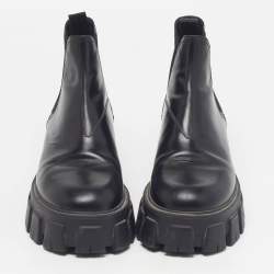 Pre Owned Prada Monolith Size 39 Black Fabric and Leather Ankle Length Boots