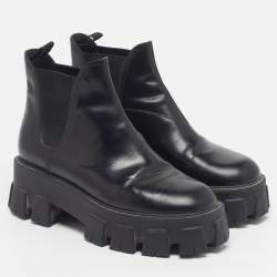 Pre Owned Prada Monolith Size 39 Black Fabric and Leather Ankle Length Boots