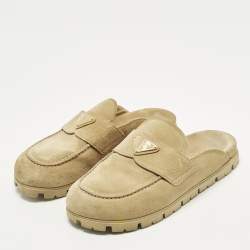 Pre Owned Prada Size 39 Beige Suede Flat Mules