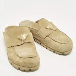 Pre Owned Prada Size 39 Beige Suede Flat Mules