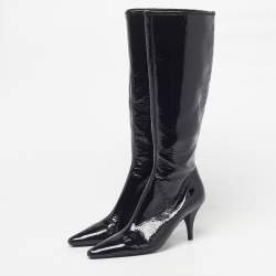 Pre Owned Prada Size 39 Black Patent Leather Pointed Toe Knee Length Boots