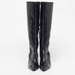 Pre Owned Prada Size 39 Black Patent Leather Pointed Toe Knee Length Boots