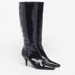Pre Owned Prada Size 39 Black Patent Leather Pointed Toe Knee Length Boots