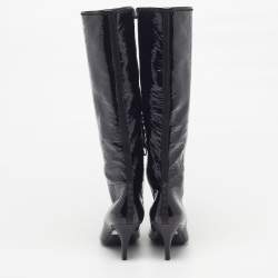 Pre Owned Prada Size 39 Black Patent Leather Pointed Toe Knee Length Boots