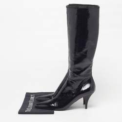 Pre Owned Prada Size 39 Black Patent Leather Pointed Toe Knee Length Boots