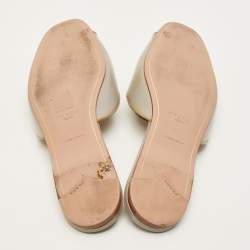 Pre Owned Prada Size 41 Grey Saffiano Leather Crystal Embellished Flat Slides