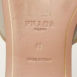 Pre Owned Prada Size 41 Grey Saffiano Leather Crystal Embellished Flat Slides
