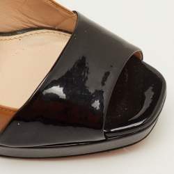 Pre Owned حذاء كعب عالي برادا جلد براءات اختراع بيج/أسود مقدمة مفتوحة منصة مقاس 37