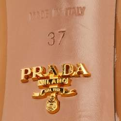 Pre Owned حذاء كعب عالي برادا جلد براءات اختراع بيج/أسود مقدمة مفتوحة منصة مقاس 37