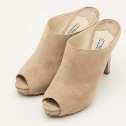 مملوكة مسبقًا حذاء مولز برادا منصة مقدمة مفتوحة شامواه بيج مقاس 38