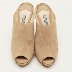 مملوكة مسبقًا حذاء مولز برادا منصة مقدمة مفتو حة شامواه بيج مقاس 38