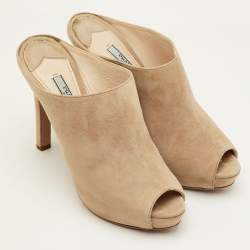 مملوكة مسبقًا حذاء مولز برادا منصة مقدمة مفتوحة شامواه بيج مقاس 38