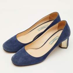 Pre Owned Prada Size 38.5 Blue Suede Round Toe Pumps