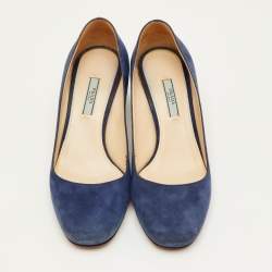 Pre Owned Prada Size 38.5 Blue Suede Round Toe Pumps