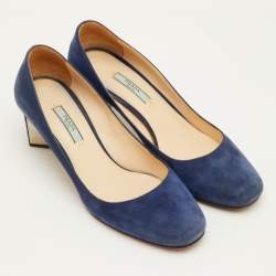 Pre Owned Prada Size 38.5 Blue Suede Round Toe Pumps