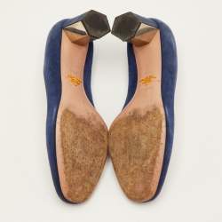 Pre Owned Prada Size 38.5 Blue Suede Round Toe Pumps