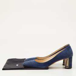 Pre Owned Prada Size 38.5 Blue Suede Round Toe Pumps