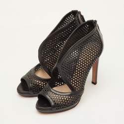 Pre Owned Prada Size 37 Black Perforated Leather Open Toe Ankle Booties