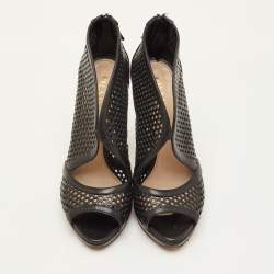 Pre Owned Prada Size 37 Black Perforated Leather Open Toe Ankle Booties