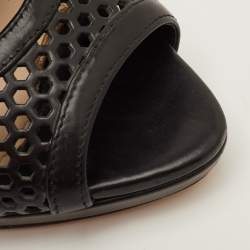 Pre Owned Prada Size 37 Black Perforated Leather Open Toe Ankle Booties